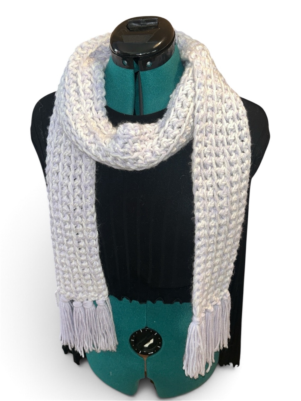 Hand-Crochet Purple Fringe Scarf — Cozy Chunky Knit